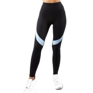 BuffBunny Womens Linx Leggings Size Small Black Ice Blue High Waisted Active Gym